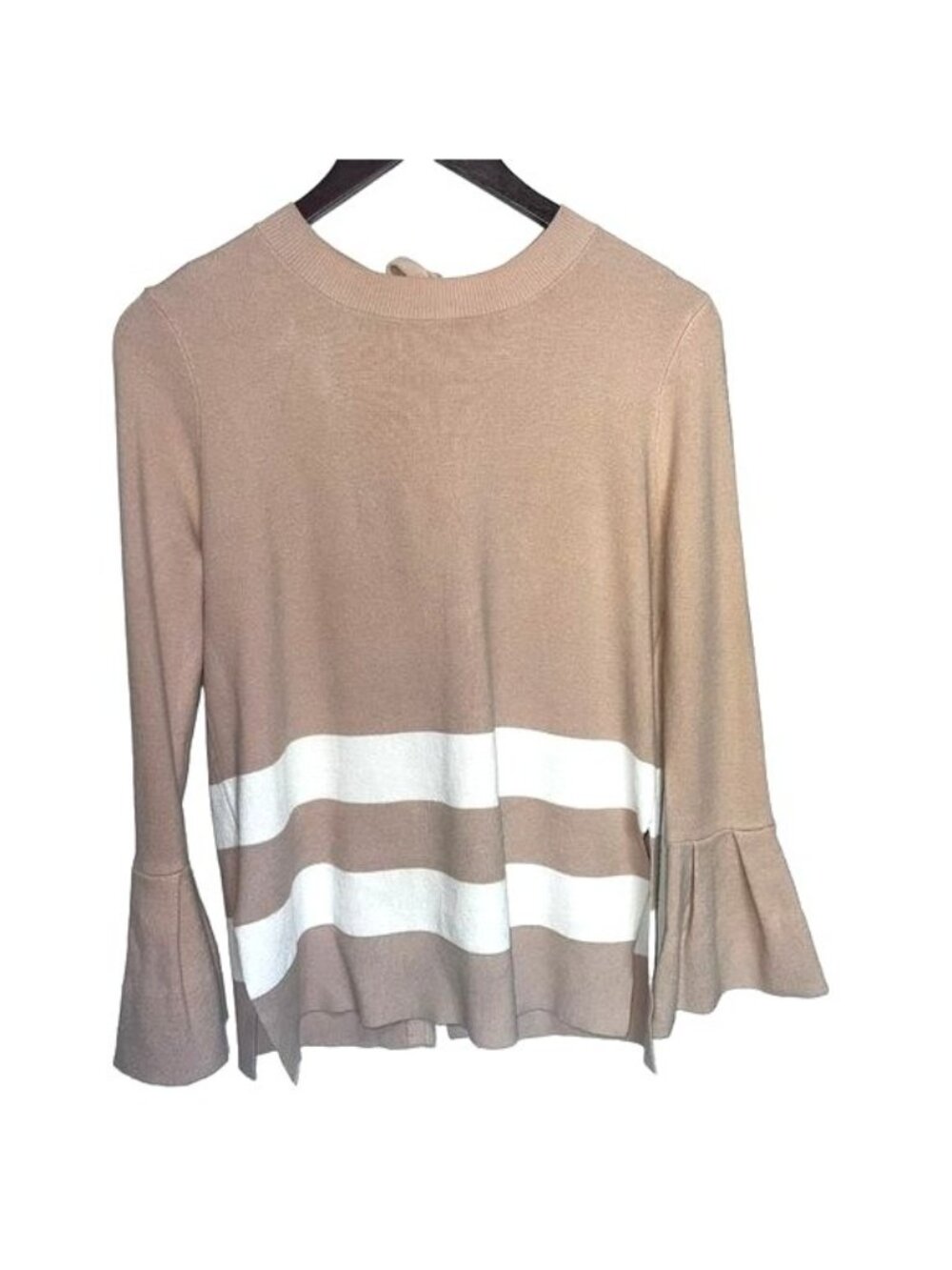 RACHEL Rachel Roy Sweater Womens M Beige Viscose Knit Bell Sleeve Bow Back